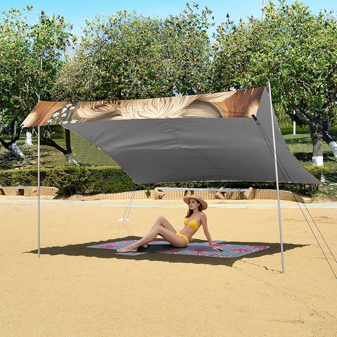 ALAZA Highland Cattle Colorful Flower Pattern Beach Tent Sun Shelter Portable Canopy Sunshade for Outdoor Camping Picnics Backyard Fun 10x9 ft