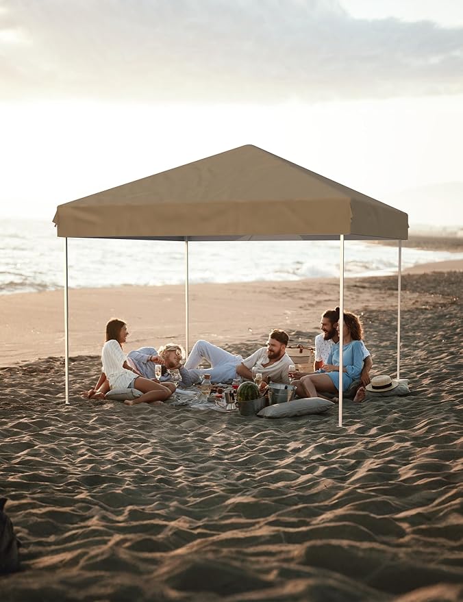 10 X 10ft Pop-Up Canopy Foldable Outdoor Sunshade Shelter One-Push Setup Tent for Events Parties Camping and Commercial Use. Instant Setup Tent Shelter with 1 Removable Sidewalls+ Khaki