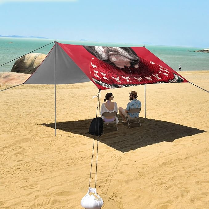 ALAZA French Bulldog Wearing Christmas Sweaters on Red Beach Tent Sun Shelter Portable Canopy Sunshade for Outdoor Camping Picnics Backyard Fun 10x9 ft