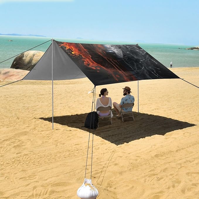 ALAZA Fire Water Wolf on Black Beach Tent Sun Shelter Portable Canopy Sunshade for Outdoor Camping Picnics Backyard Fun 10x9 ft