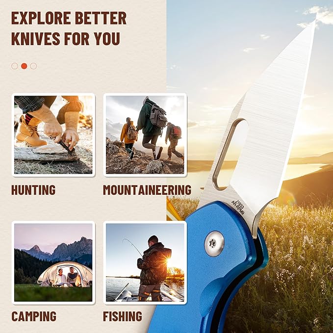 CJRB CUTLERY Mini Pyrite(J1933) Folding Pocket Knife2.17 AR-RPM9 Steel Blade and Blue Handle Small EDC Knife with Pocket Clip for Work Outdoor Hiking Camping