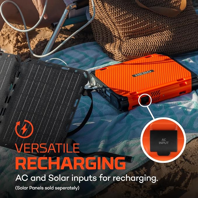 NEBO RAMBLER 300 Power Station | 288 Wh Ultra-Slim Profile Portable Power 6-Way Multi-Device Charging Emergency Power Supply LiFePO4 Rechargeable Battery