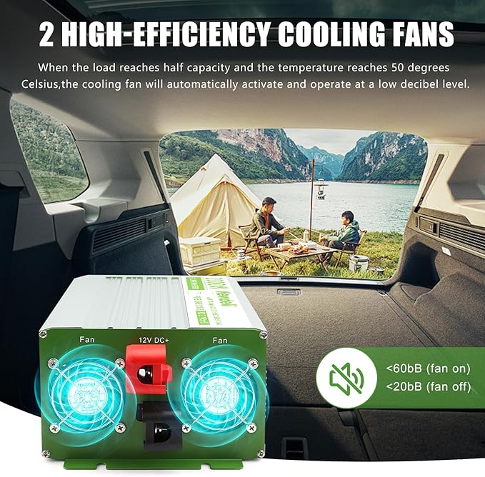 Newdeli 2000 Watt Power Inverter 12V DC to 110V 120V AC Pure Sine Wave Inverter with LCD Display Remote Controller 4 AC Outlets and 5V 3.4A USB Port for Vehicles Car Truck RV Solar System Camping