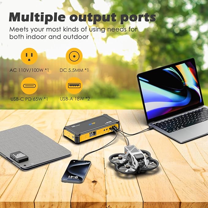 JIYHF Portable Power Station 99.9Wh with Foldable Solar Panel 30W Laptop Charger &amp Backup Power with 65W USB-C PD 100W AC Outlet 12V DC Output LED Light for Camping Home Backup Emergency RV
