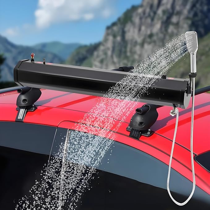 Roof Mount Camping Shower Portable Solar Heated Road Shower Roof Rack Water Tank Car Shower PVC Material Stable Bracket 5.28加仑/20升