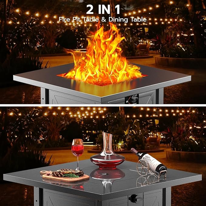 ZAFRO 27.95 Inch Propane Fire Pit Table for Outside50000 BTU Gas Fire Pit Table with Removable LidRain Cover Rectangle Gas Firepit Table for Garden/Patio
