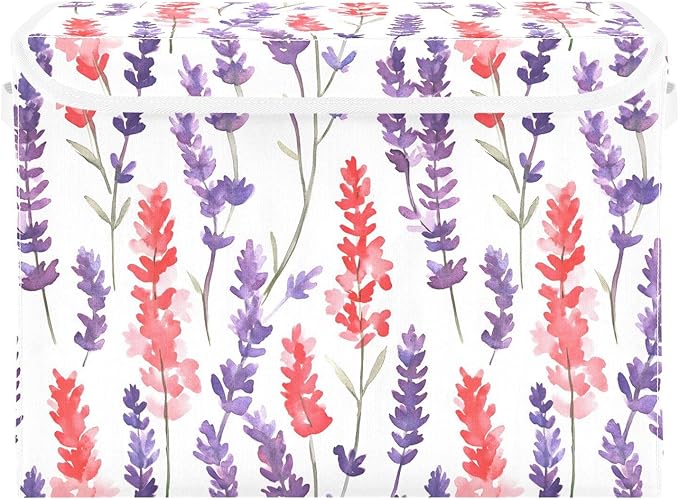 AIXIWAWA Lidded Storage Cube (Colorful Lavender) Fabric Foldable Closet Bins with Flip Lid and Handles Organizer Basket Container 16.5 x 12.6 x 11.8 IN