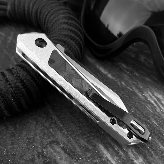Compact Folding Knife 2.95 Inches Reverse Tanto Blade. T6 Aluminum Embedded with Carbon Fiber Handle. Suitable for Outdoor Camping EDC Fishing Tools Men's Gift.