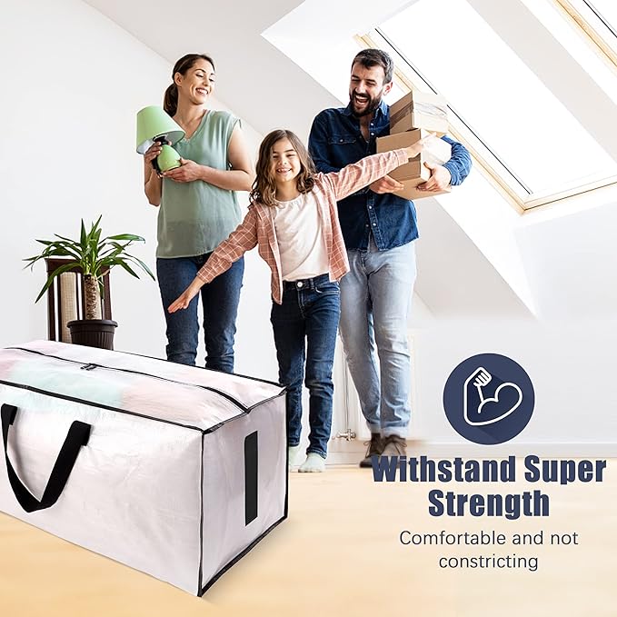 HOMESURE 8 Pack Large Strong Moving Bags with Zippers &amp Carrying Handles - Water-Resistant - Heavy Duty Storage Tote for Space Saving Fold Flat Alternative to Moving Box (Semi-Transparent)