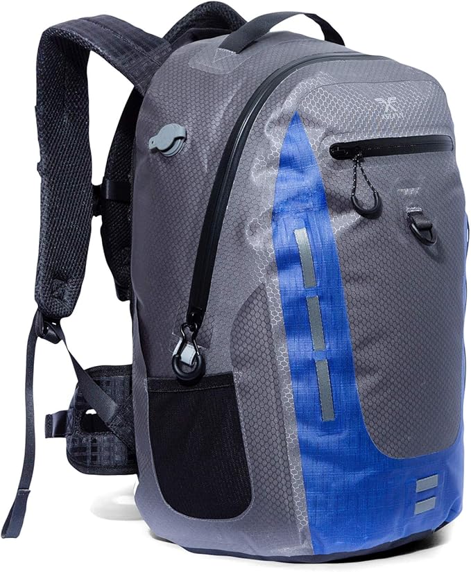 Submersipack Waterproof Backpack - Submersible Inflatable Floating TPU Coated Durable Nylon Dry Bag with Airtight Zipper for Kayak Fishing Boating Hiking Paddle Board (Deep Blue 25L)