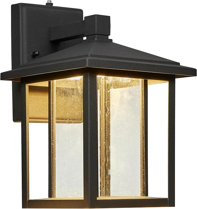 Maxxima LED Outdoor Wall Light Seeded Glass Home Entryway Lighting Dusk to Dawn Photocell Sensor Porch Light 1000 Lumens 3000K Warm White - 11.5 in. Height