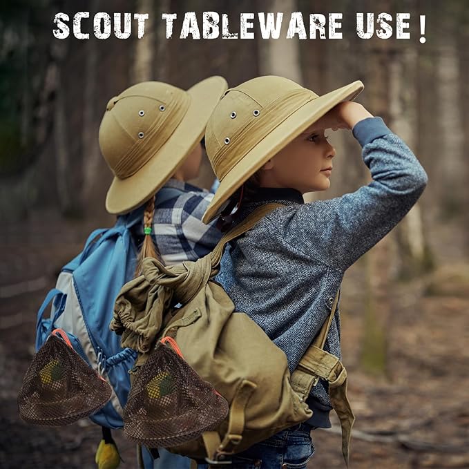 Scout Camping Mess Kit for Person 18/8 Stainless Steel Utensils Camping Dinnerware Kit Boy Scout Dishes Set Girl Scout Mess Kit with Mesh Bag Camping Cutlery Set for Travel Trip School Camp