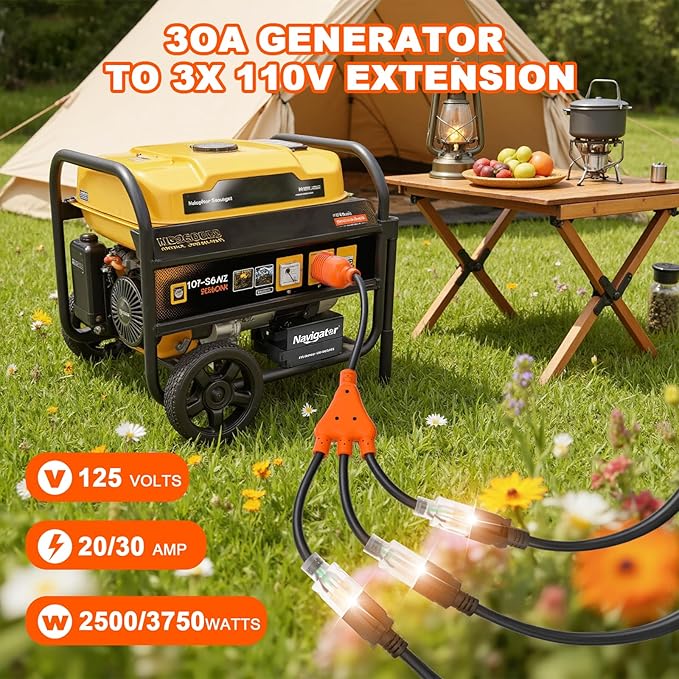 Shore Power Converter NEMA L5-30P to 3X 5-15R/5-20R RV Generator Adapter Marine 30 amp to Household 110 Volt 15 amp Standard Interface 30 amp Three-pin Locking Generator.