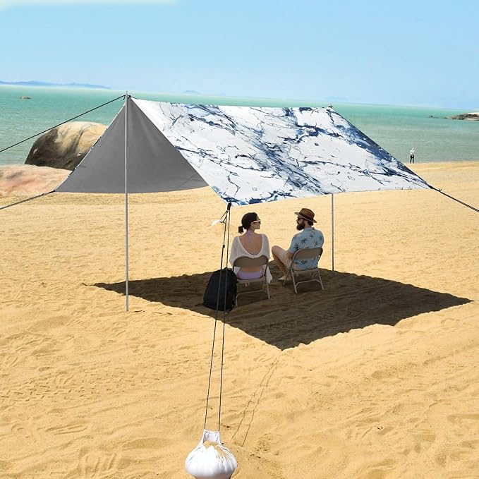 ALAZA Blue White Marble Beach Tent Sun Shelter Portable Canopy Sunshade for Outdoor Camping Picnics Backyard Fun 10x9 ft