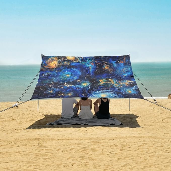 ALAZA Starry Sky Gogh Space Beach Tent Sun Shelter UPF50+ Protection Beach Shade Canopy w/ 4 Sandbags for Outdoor Camping Fishing Backyard Fun Picnic 10x9 ft