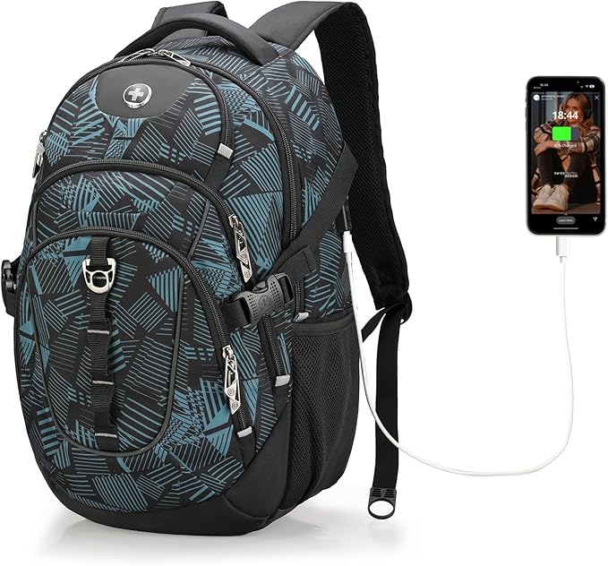 Swissdigital Laptop Backpack with USB Charging Port Travel Backpack Fits 15.6 inches Computer 31L Backpack for Men Dark Green | SD803-96