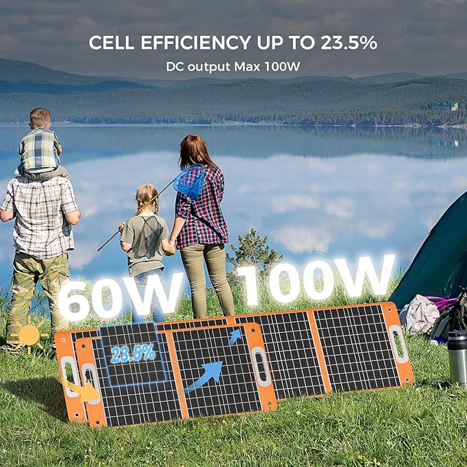 Flashfish 100W 18v Foldable Solar Panel High-Efficiency Solar Charger with Dc Output &amp 65W USB.C QC3.0 Port for Portable Power Station Camping Travel &amp Outdoor