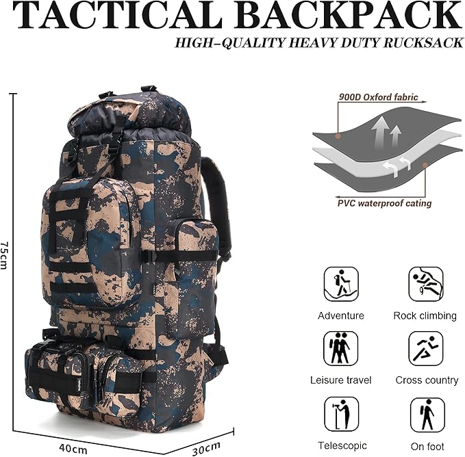 100L Camping Hiking BackpackMolle military Tactical rucksack backpackWaterproof Lightweight Hiking Backpack