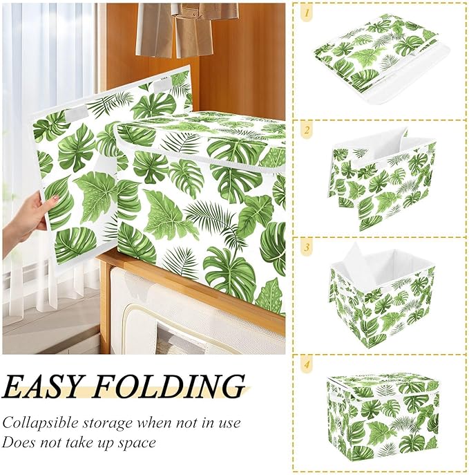 Tropical Leaves Fabric Storage Bins with Lids and HandleFoldable Storage Bins with LidsCloset Organizers for Clothes Storage Room Organization Office Storage Chest Organizer