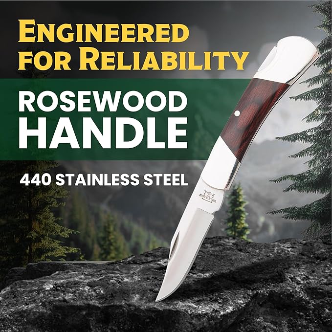 Bear &amp Son Small Folding Pocket Knife – 2.25 Clip Point Blade 440 Stainless Steel | EDC Knife with Rosewood Handle &amp Nickel Silver Bolsters | Manual Lockback for Everyday Carry Camping &amp