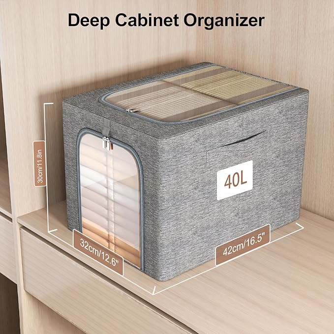 GoMaihe Clothes Storage Bin with Metal Frame 55L &amp 40L 6-Pack