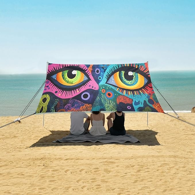 Artistic Eyes Beach Tent Sun Shelter Set UPF50+ UV Protection 10.5 x 9.19 FT Camping Shade Canopy with Sandbags Sand Anchors Carrying Bag and Others