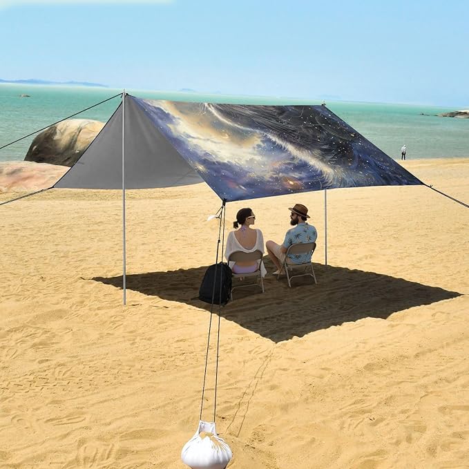 ALAZA Cat Kitten Starry Sky Galaxy Beach Tent Sun Shelter UPF50+ Protection Beach Shade Canopy w/ 4 Sandbags for Outdoor Camping Fishing Backyard Fun Picnic 10x9 ft