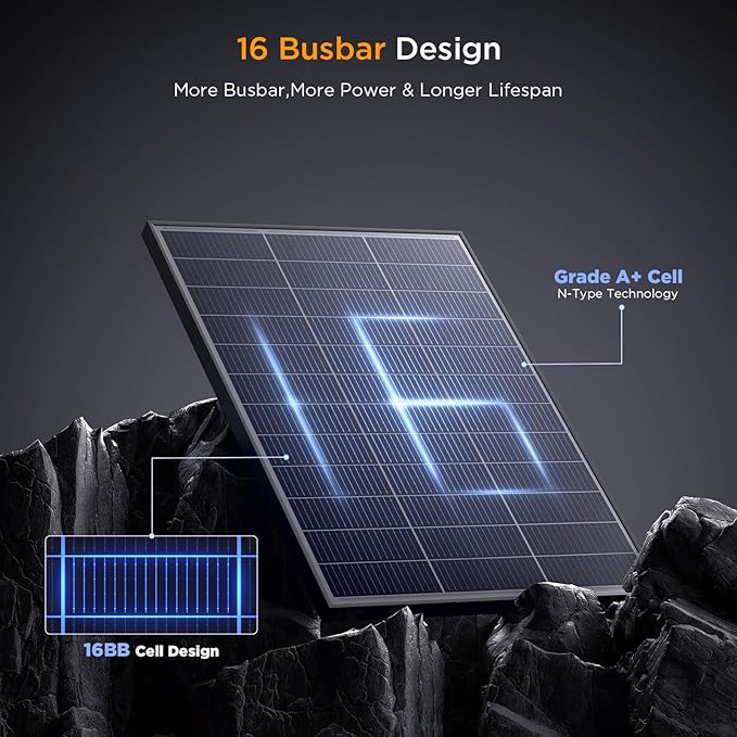 N-Type 16BB 100 Watt Solar Panel 100W Solar Panel with 25% High Efficiency Monocrystalline PV Module Compact Space-Saving for RV Van Marine and Off-Grid 12V System