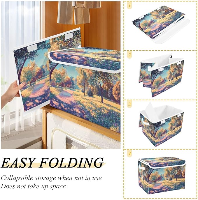 Storage Cube with Lid Aesthetic Landscape Print 16.5×12.6×11.8 IN Collapsible Large Capacity Foldable Storage Basket Bin Organizer