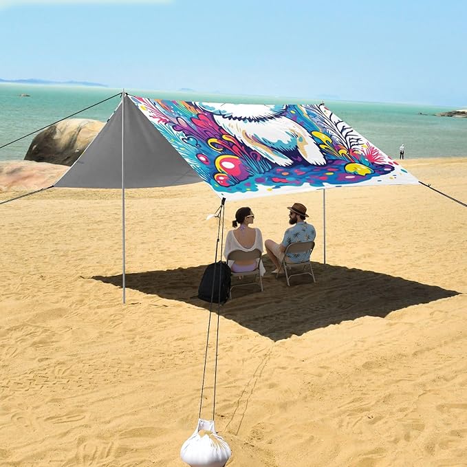 Chic Ragdoll Cat1 Beach Canopy UPF50+ Protection Lightweight Shade Sun Shelter with Sand Shovel Sandbags for Camping Picnics Backyard &amp Fishing