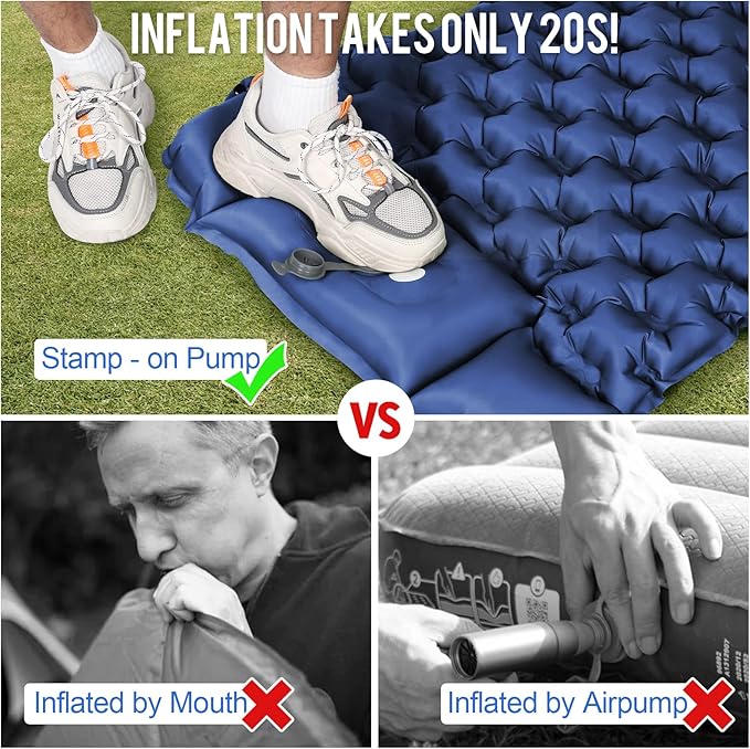 WANNTS Sleeping Pad Ultralight Inflatable Sleeping Pad for Camping Built-in Pump Ultimate for Hiking - Airpad Carry Bag-Compact &amp Lightweight Camping pad(Blue)