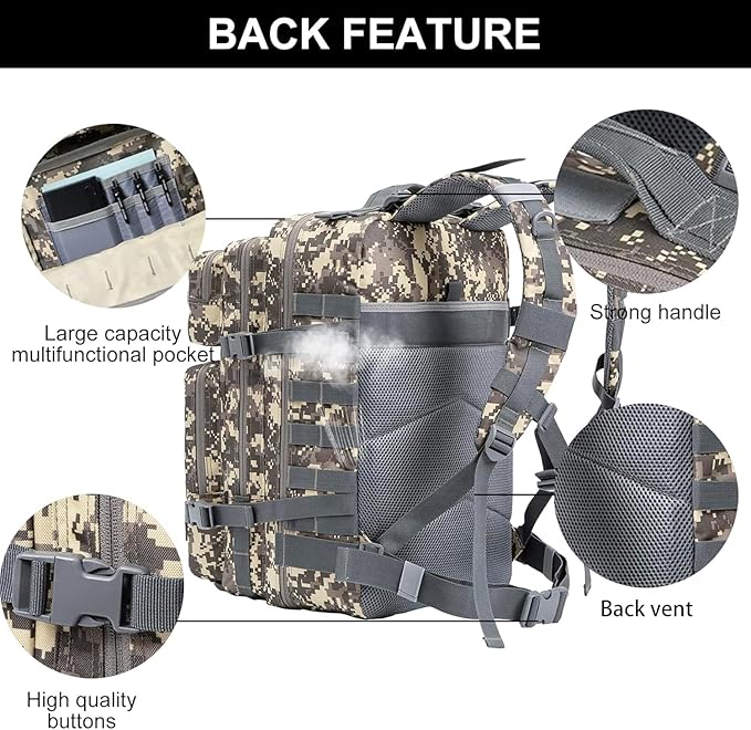 50L Tactical Backpack Training Gym Fitness Bag Outdoor Hiking Camping Army Molle Backpacks for Men Travel (ACU)