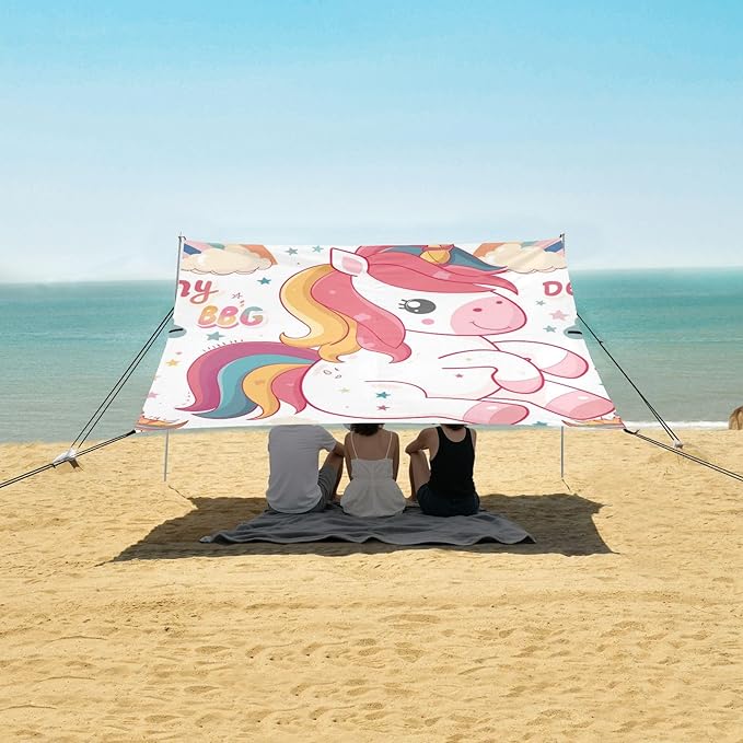ALAZA Cute Unicorn Rainbow Dream Big Beach Tent Sun Shelter Portable Canopy Sunshade for Outdoor Camping Picnics Backyard Fun 10x9 ft
