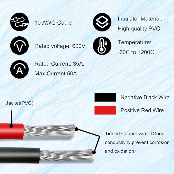 MOOKEERF Solar Panel to SAE Adapter Cable - 35FT 10AWG Solar Extension Cable for RV Solar Panel Caravan Battery Charger Kit with SAE Polarity Reverse Adapter