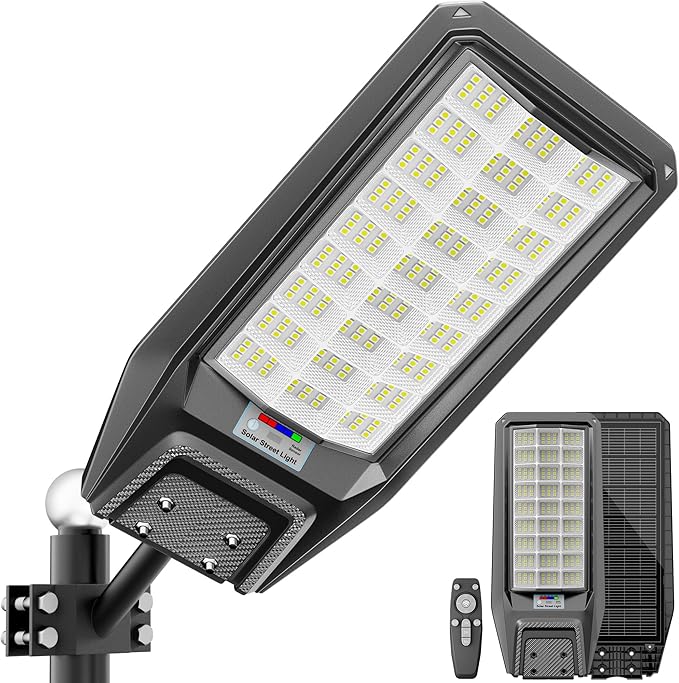 9500W Solar Street Light Outdoor Waterproof 250000LM Large Commercial Light Solar Powered Dusk to Dawn LED Security Flood Lights with Remote/Motion Sensor IP67 for Parking Lot/Garden/Yard