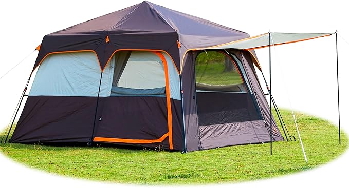 KTT Extra Large Tent 6-10-12-14 Person(A)Family Cabin Tents2 Rooms3 Doors and 3 Windows with MeshStraight WallWaterproofDouble LayerBig Tent for OutdoorPicnicCampingFamily Gathering