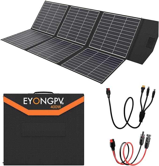 EYONGPV 400W Portable Solar Panel 26% HPBC Cells Foldable Solar Charger 15ft (4.5m) Cable 30A Anderson Output IP65 Waterproof for RV Camping for EcoFlow Anker Jackery Bluetti Power Station