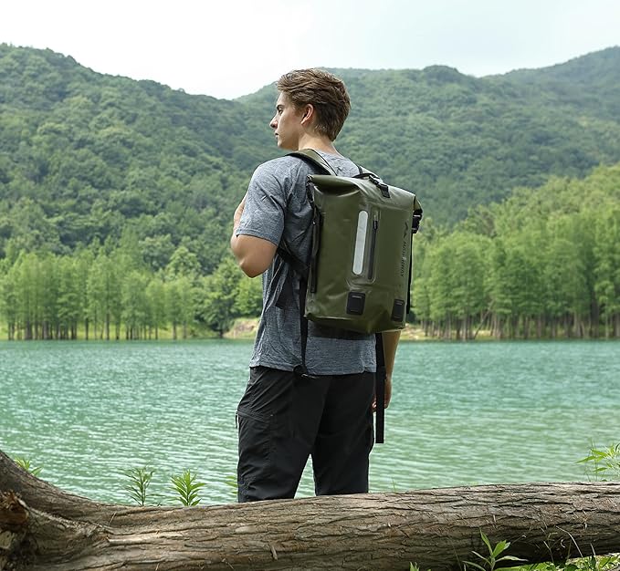 MARCHWAY Roll Top Waterproof Backpack Floating Dry Bag 20L/30L/45L with Ergonomic Rectangular Base Cushioned Back Hip Strap for Hiking Camping Kayaking Travel (Army Green 30L)