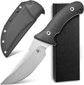 Sitivien ST31 Fixed Blade Knife N690 Stonewashed Steel Blade Carbon Fiber Handle Full Tang EDC Straight Knife for Outdoor Working Camping Hunting Fishing(Silver)