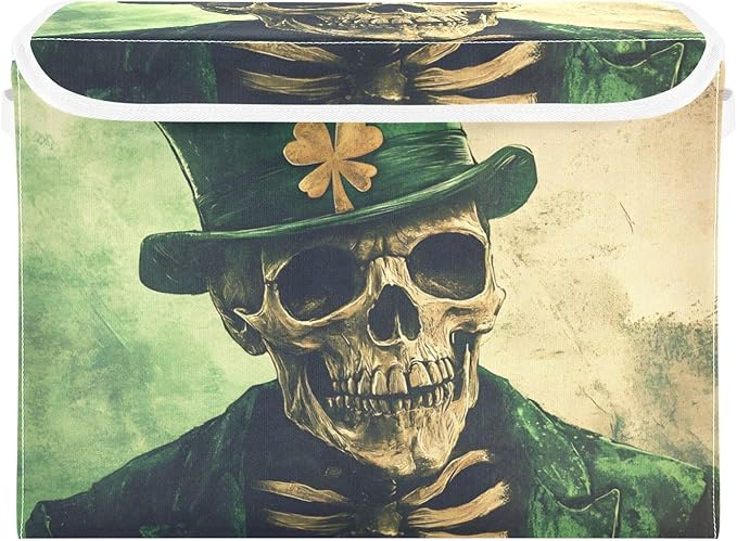 Storage Cube with Lid Skeleton Saint Patrick’s Day Print 16.5×12.6×11.8 IN Collapsible Large Capacity Foldable Storage Basket Bin Organizer