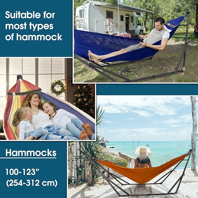 Tranquillo Camping Hammock and Stand Collapsible Camping Hammock with Stand 600 lbs Capacity Foldable Hammock for 2 Persons Premium Noiseless No Screws Heavy Duty Multifunctional Stand Blue