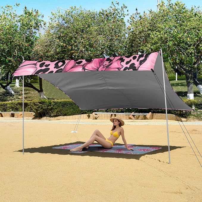ALAZA Leopard Background Bow Pattern Beach Tent Sun Shelter Portable Canopy Sunshade for Outdoor Camping Picnics Backyard Fun 10x9 ft