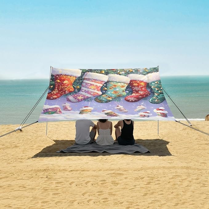 ALAZA Christmas Stocking Beach Tent Sun Shelter Portable Canopy Sunshade for Outdoor Camping Picnics Backyard Fun 10x9 ft