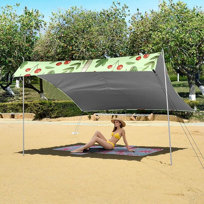 Beach Canopy with Windproof Ropes &amp Sandbags Beach Tent Sun Shade Sun Shelter for Camping Trips Fishing Backyard Fun or Picnics Mushroom