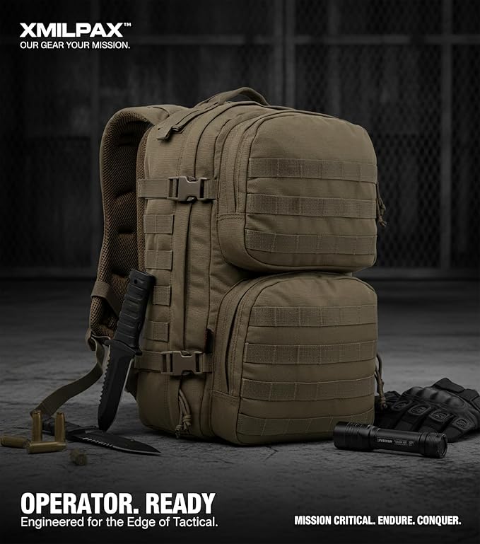 Tactical Backpack Military Survival Pack EDC Daypack Bag MOLLE for Camping Hiking Hunting Bugout Travel 25L