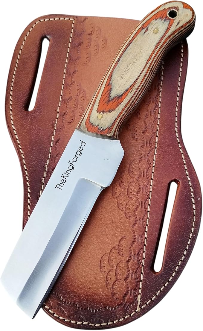 TKF 06 Custom Handmade High Carbon Steel Bull Cutter Knife with Leather Sheath – Cowboy Hunting Knife for Camping &amp Outdoor Activities – Heavy Duty Fixed Blade Gift for Men Christmas Birthday &a