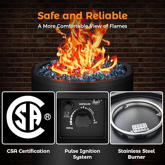 BALI OUTDOORS 50000 BTU Propane Fire Pit Outside 23 inch Outdoor Fire Pit Round Black Firepits for Outside Patio Garden Backyard