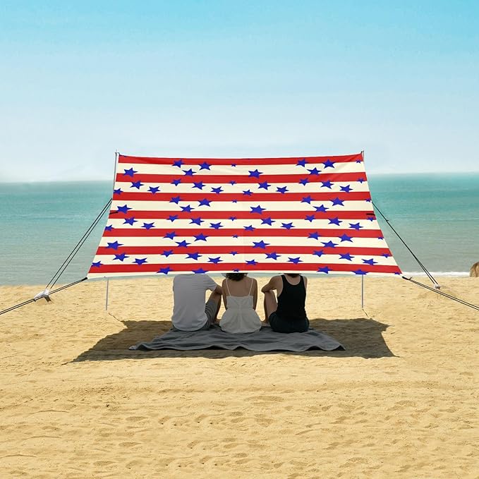 xigua Star Beach Tent Sun Shelter with Carrying Bag - Silver Coated Oxford Fabric Beach Canopy for Beach Camping Fishing - Includes Windproof Ropes Sandbags &amp Stakes