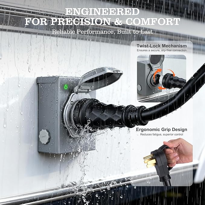 50FT 50 Amp Generator Cord: Upgrade Heavy Duty Generator Extension Cord STW 6/3+8/1 Gauge ETL Listed NEMA 14-50P/SS2-50R with Twist Lock Connector &amp Pre-Drilled Inlet Box Kit for RV/EV Outdoor (50