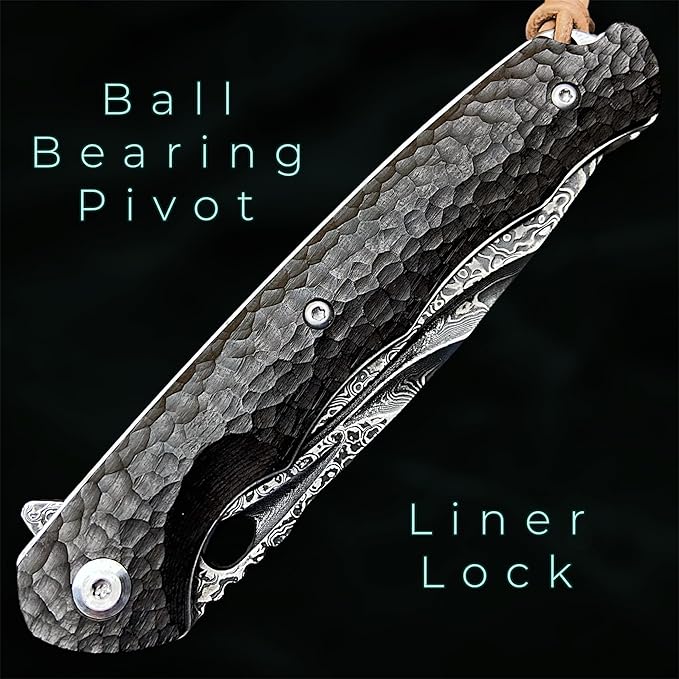 TACTICAL GEARZ Damascus Steel Pocket Knife for EDC Ebony (Black) Wood Handle Multi-Layered Damascus Steel Blade (Krato XT Beast Bundle)
